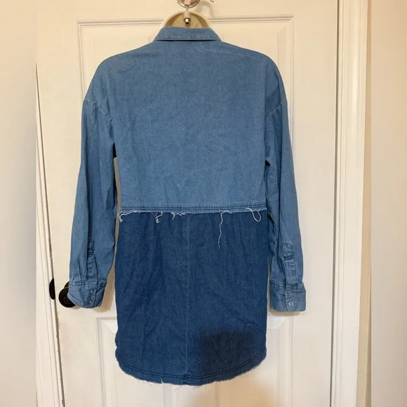 Zara Trafaluc Patchwork Denim Shirt Frayed Hem Y2K XS - Picture 4 of 6